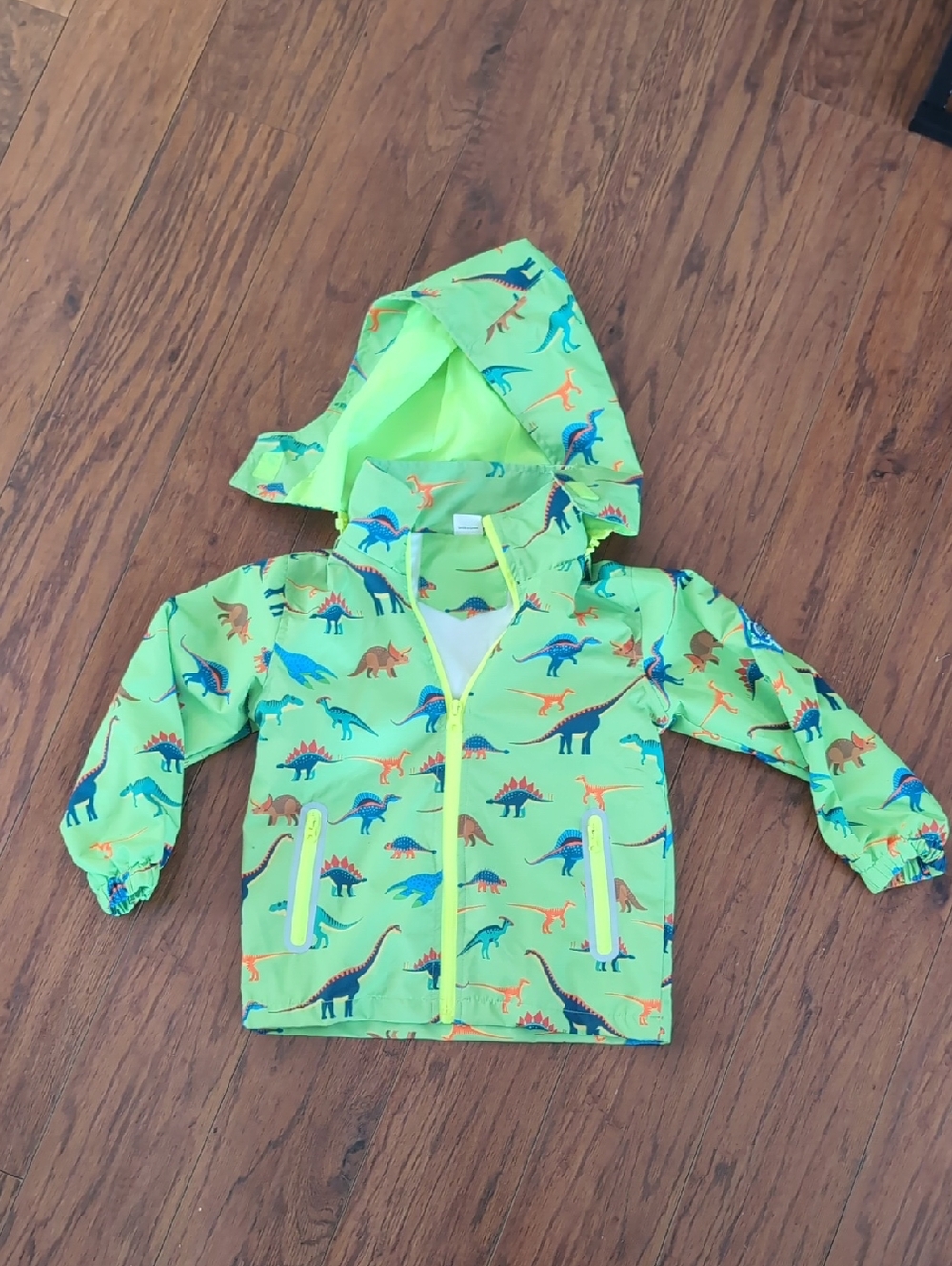 Kids 4T - 5T Neon Green Dinosaur Hooded Jacket